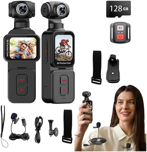 5K Handheld Vlogging Camera with Touch Screen,WiFi Pocket Action Camera with stabilization,Automatic Rotating Wide-Angle,External Mic,Remote Control for Traval,YouTube and vlogging (128gb) in Kuwait