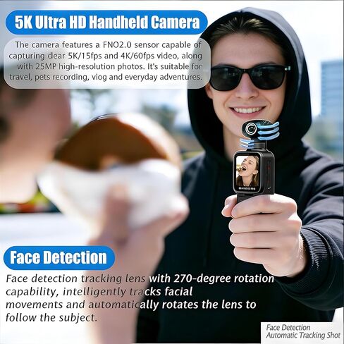 5K Handheld Vlogging Camera with Touch Screen,WiFi Pocket Action Camera with stabilization,Automatic Rotating Wide-Angle,External Mic,Remote Control for Traval,YouTube and vlogging (128gb) in Kuwait