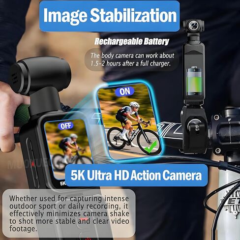 5K Handheld Vlogging Camera with Touch Screen,WiFi Pocket Action Camera with stabilization,Automatic Rotating Wide-Angle,External Mic,Remote Control for Traval,YouTube and vlogging (128gb) in Kuwait