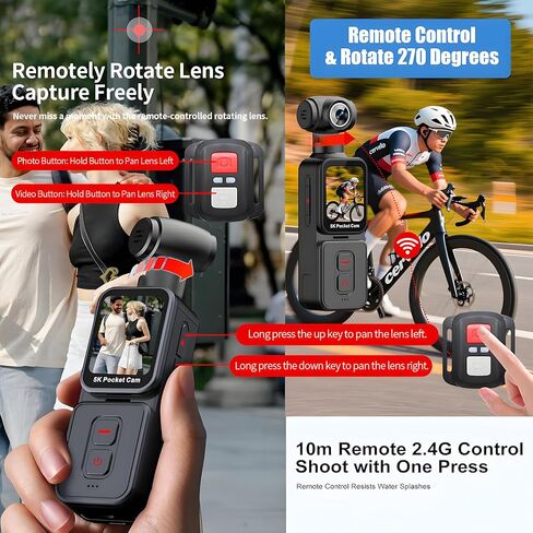 5K Handheld Vlogging Camera with Touch Screen,WiFi Pocket Action Camera with stabilization,Automatic Rotating Wide-Angle,External Mic,Remote Control for Traval,YouTube and vlogging (128gb) in Kuwait