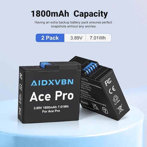 عبوتان من بطاريات Ace Pro 2 نسخة مطورة قابلة لإعادة الشحن مع كابل شحن USB-C، متوافق مع كاميرا Insta 360 Ace Pro 2/Ace Pro/Ace in Kuwait