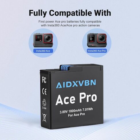 عبوتان من بطاريات Ace Pro 2 نسخة مطورة قابلة لإعادة الشحن مع كابل شحن USB-C، متوافق مع كاميرا Insta 360 Ace Pro 2/Ace Pro/Ace in Kuwait
