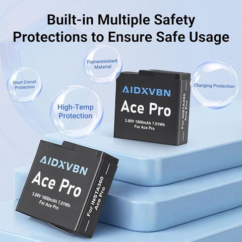 عبوتان من بطاريات Ace Pro 2 نسخة مطورة قابلة لإعادة الشحن مع كابل شحن USB-C، متوافق مع كاميرا Insta 360 Ace Pro 2/Ace Pro/Ace in Kuwait