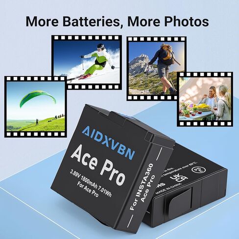 عبوتان من بطاريات Ace Pro 2 نسخة مطورة قابلة لإعادة الشحن مع كابل شحن USB-C، متوافق مع كاميرا Insta 360 Ace Pro 2/Ace Pro/Ace in Kuwait