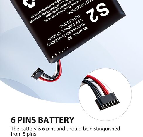 بطارية SHENMZ S2 (6 دبابيس)، بطارية قابلة لإعادة الشحن بقدرة 6200 مللي أمبير في الساعة متوافقة مع جرس باب الفيديو الدائري الجيل الثاني 5UM5E5 1ICP6/50/56-2 مع أدوات إصلاح، عبوتان in Kuwait