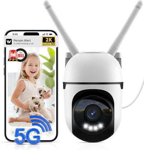 كاميرا أمان سلكية خارجية مزودة بتقنية الذكاء الاصطناعي، وكاميرا WiFi 5G/2.4G لأمن المنزل، وكاميرا PTZ بدقة 2K و360 درجة، ومكالمات 911 للذكاء الاصطناعي، ومقاومة للماء IP66، وكشف الحركة، وتطبيق السحابة الأمريكية وبطاقة TF، ودعم Alexa in Kuwait