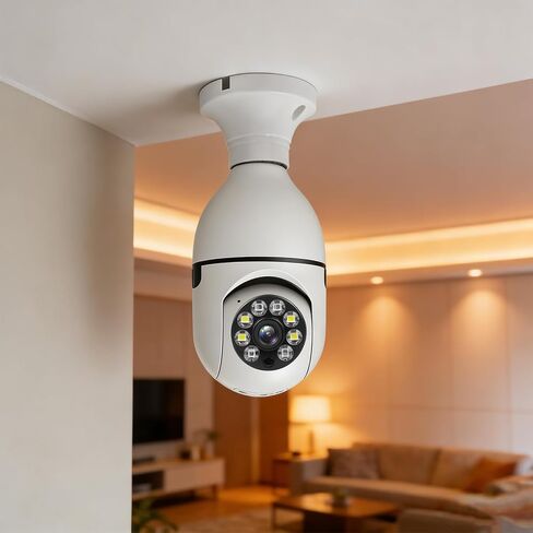 Light Bulb Security Camera Wireless WiFi, 360° Pan/Tilt Indoor Cam, HD Socket Home Surveillance, Smart Motion Tracking, Color Night Vision, 2-Way Audio in Kuwait