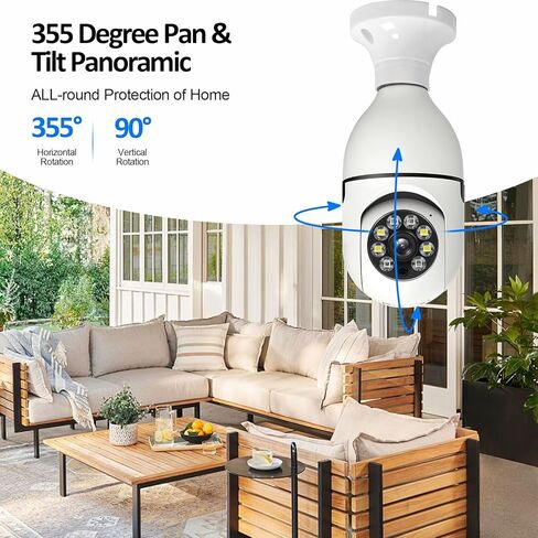 Light Bulb Security Camera Wireless WiFi, 360° Pan/Tilt Indoor Cam, HD Socket Home Surveillance, Smart Motion Tracking, Color Night Vision, 2-Way Audio in Kuwait