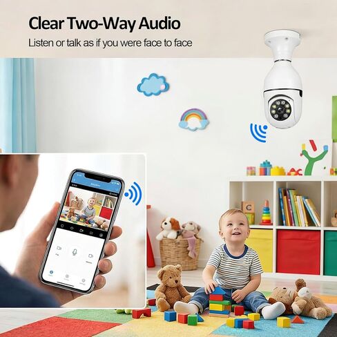 Light Bulb Security Camera Wireless WiFi, 360° Pan/Tilt Indoor Cam, HD Socket Home Surveillance, Smart Motion Tracking, Color Night Vision, 2-Way Audio in Kuwait