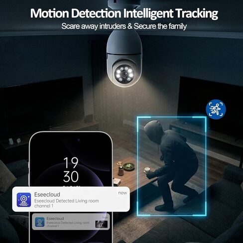 Light Bulb Security Camera Wireless WiFi, 360° Pan/Tilt Indoor Cam, HD Socket Home Surveillance, Smart Motion Tracking, Color Night Vision, 2-Way Audio in Kuwait