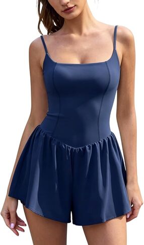 QINSEN Sleeveless Square Neck Romper Jumpsuit for Women Spaghetti Straps Casual Summer Outfits in Saudi Arabia