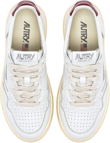 AUTRY AULW LL68 Unisex Medalist Leather Sneakers White and Burgundy in Saudi Arabia