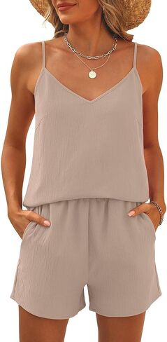 Caracilia Lounge Sets for Women 2 Piece Travel V Neck Tank Short Matching Set Summer Casual Spring Trendy Comfy Outfits 2025 in Saudi Arabia