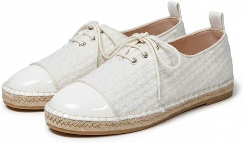 Womens Lace-up Espadrille Oxfords Breathable Patent Leather Cap Toe Jute Sole Flats Summer Leopard Tweed Woven Texture in Kuwait