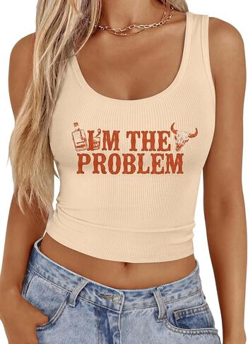 SFHFY I'm The Problem Tank Women: Western Cowgirl Shirts Country Concert Outfits Vintage Summer Sleeveless Crop Tops in Saudi Arabia