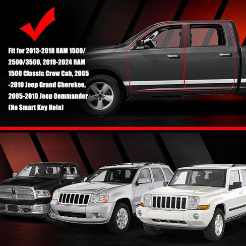 sportuli 4 Sets Black Door Handle Covers Compatible with 2013-2018 Dodge RAM 1500 2500 3500, 2019-2024 RAM 1500 Classic and 2005-2010 Jeep Grand Cherokee and Jeep Commander, Without Smart Key Hole in Saudi Arabia