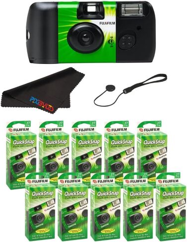 كاميرا Fujifilm QuickSnap Flash 400 للاستخدام مرة واحدة مع غطاء غطاء وقطعة قماش للتنظيف من الألياف الدقيقة Pixibytes... (10 عبوات (QuickSnap)) in Kuwait