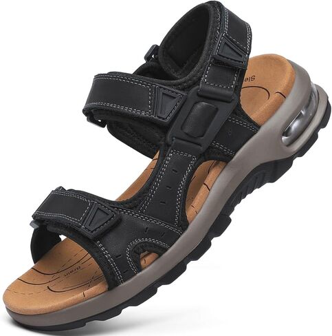 ziitop Men's Beach Sandals Leather Open Toe Water Shoes Outdoor Sport Hiking Sandals with Adjustable Strap Air Cushion for Summer in Saudi Arabia
