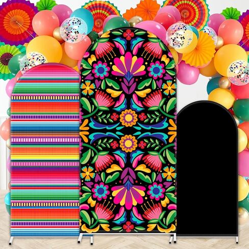 JarThenaAMCS 3 قطع أغطية خلفية قوس مكسيكي ملونة من Otomi Flower قوس حامل غطاء قماش لسينكو دي مايو تالافيرا زفاف عيد ميلاد الطفل دش الطرف الديكور (4ft/5ft/6ft) in Kuwait