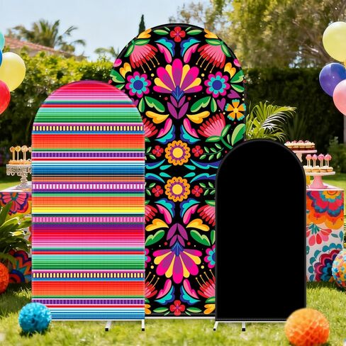 JarThenaAMCS 3 قطع أغطية خلفية قوس مكسيكي ملونة من Otomi Flower قوس حامل غطاء قماش لسينكو دي مايو تالافيرا زفاف عيد ميلاد الطفل دش الطرف الديكور (4ft/5ft/6ft) in Kuwait