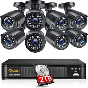 طقم كاميرا مراقبة خارجية Anlapus H.265+ 8CH 1080P 2 تيرابايت 2 ميجابكسل مع مسجل DVR 1080P، رؤية ليلية 20 متر، تنبيه فوري وتطبيق مجاني للوصول عن بعد in Kuwait