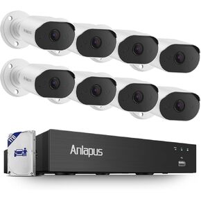 طقم كاميرا مراقبة خارجية Anlapus H.265+ 8CH 1080P 2 تيرابايت 2 ميجابكسل مع مسجل DVR 1080P، رؤية ليلية 20 متر، تنبيه فوري وتطبيق مجاني للوصول عن بعد in Kuwait