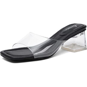 Arromic Clear Heels for Women Open Toe Low Block Chunky Heels Sandals Party Dress Pumps Shoes Backless Mule Sandals Transparent Shoes in Kuwait