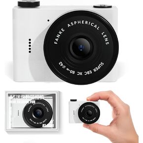 Mini Digital Camera with 0.96 in LCD Screen，1080P 178° Wide Angle Retro Digital Camera with 32GB SD Card USB Card Reader Stickers Dual Cameras Built-in Filters for Travel Study Daily Vlogging（White） in Kuwait