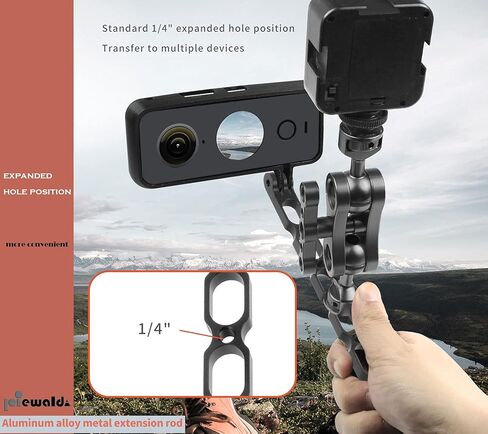 خوذة حامل ذراع تمديد من الألومنيوم، حامل ذراع تمديد متوافق مع GoPro Hero 9/8/7/6/5 /AKASO/Xiao Yi/DJI Osmo/مجهز بفتحة قياسية 1/4 لنقل المزيد من معدات التصوير الفوتوغرافي in Kuwait