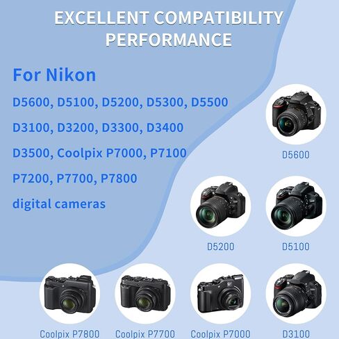 بطارية EN-EL14 EN-EL14a بقدرة 1500 مللي أمبير في الساعة مع كابل شحن سريع USB-C لكاميرات Nikon D3100 D3200 D3300 D3400 D3500 D5100 D5200 D5300 D5500 D5600 DF Coolpix P7000 P7100 P7700 P7800 in Kuwait
