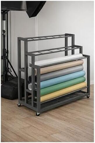 Movable Rolling Photography Backdrop Stand, Iron Vinyl Roll Holder Rack for Fabric & Wallpaper, Natural Color, 55x43cm/21.7x17in, Perfect for Photo Studio Setup in Kuwait