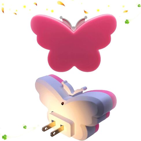 2pcs Butterfly LED Plug in Night Light for Kids, Night Light Lamp Plug into Wall with Smart Dusk to Dawn Sensor, Idea for Baby Room, Bedroom, Bathroom, Hallway, Stairs, Kitchen(Pink Light) in Kuwait