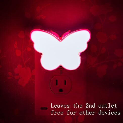 2pcs Butterfly LED Plug in Night Light for Kids, Night Light Lamp Plug into Wall with Smart Dusk to Dawn Sensor, Idea for Baby Room, Bedroom, Bathroom, Hallway, Stairs, Kitchen(Pink Light) in Kuwait