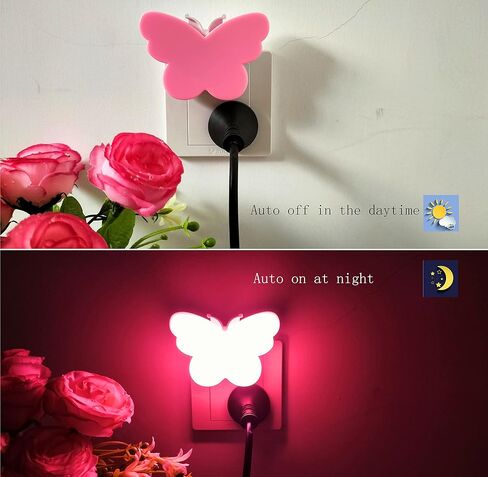 2pcs Butterfly LED Plug in Night Light for Kids, Night Light Lamp Plug into Wall with Smart Dusk to Dawn Sensor, Idea for Baby Room, Bedroom, Bathroom, Hallway, Stairs, Kitchen(Pink Light) in Kuwait