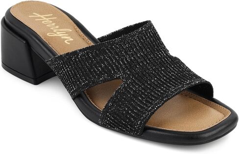 Heeled Sandals For Women, Knit Slip On Heels with Square Open Toe Comfortable Sandals Women Dressy Block Chunky, Heeled Casual Mules Low Heel Breathable Slides, Elegant Shoes for Date Party in Kuwait