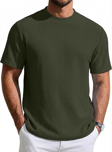 COOFANDY Men's T-Shirt Short Sleeve Crew Neck Textured Shirts Classic Knit Pullover Tees in Saudi Arabia