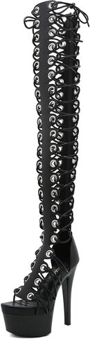 STUPMARY Women Peep Toe Gladiator Sandals Cross-tied Lace Up Stiletto HIgh Heeled Over THe Knee High Bootie Platform Summer in Kuwait