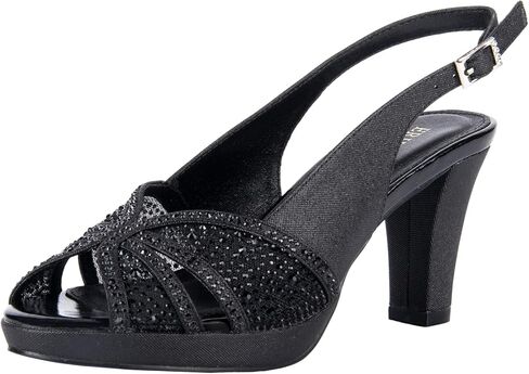 ERIJUNOR Slingback Mid Heel Platform Sandals Sparkly Rhinestone Block Heels Comfort Low Heel Sandals in Saudi Arabia