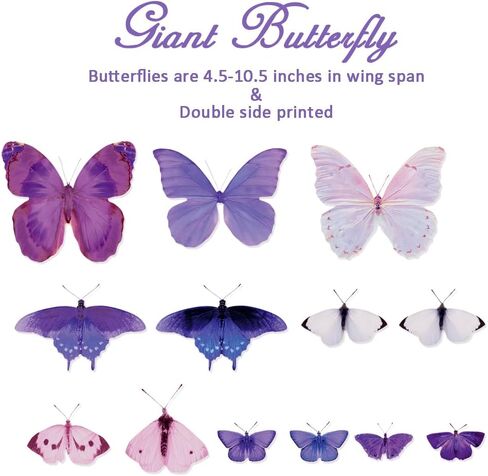 Jekocet ㅤ Butterfly Decorations 13PCS Giant Butterfly Wall Decor for Butterfly Birthday Decorations Large Butterfly Wall Art Home Room Decor for Girls Birthday Baby Shower Fairy Tea Party Supplies in Kuwait