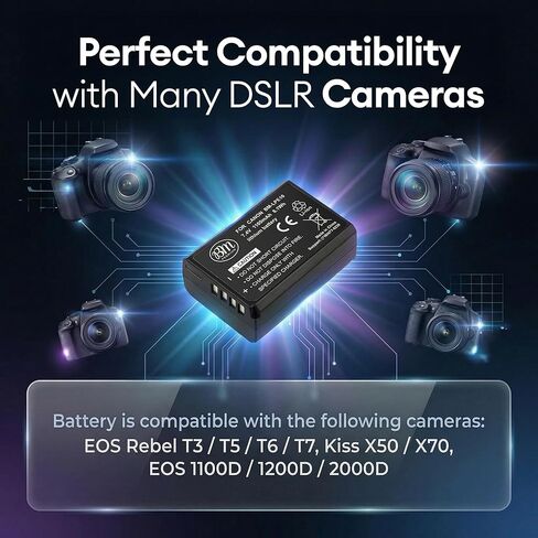 حزمة BM Premium المكونة من بطاريتين LP-E10 ومجموعة شاحن بطاريات USB مزدوج لكاميرات Canon EOS Rebel T3 وT5 وT6 وT7 وT100 وKiss X50 وKiss X70 وEOS 1100D وEOS 1200D وEOS 1300D وEOS 2000D وEOS 4000D in Kuwait