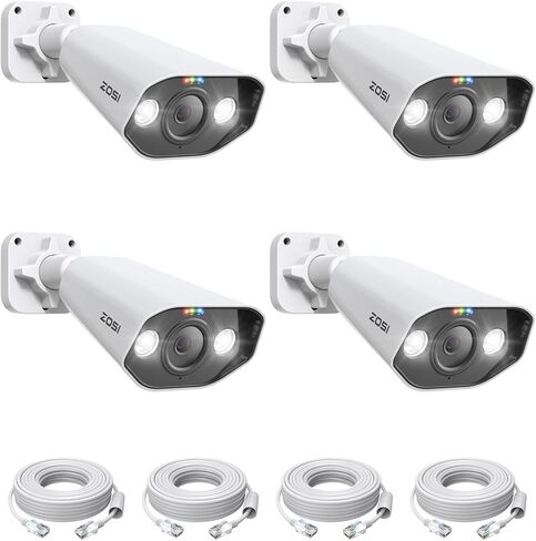 كاميرا ZOSI 5MP PoE CCTV مع اكتشاف مركبة الشخص، كاميرا رصاصة داخلية خارجية، رؤية ليلية ملونة، صوت ثنائي الاتجاه، إنذار الصوت والضوء، كاميرا أمان منزلية متوافقة فقط مع POE NVR in Kuwait