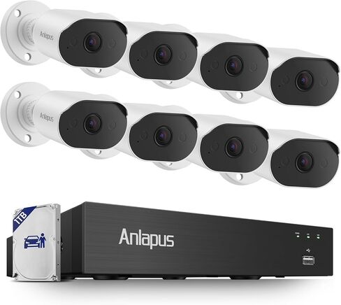 Anlapus H.265+ 8CH 1080P 2TB Outdoor Surveillance Camera Kit 2MP with DVR Recorder 1080P, Night Vision 20M Instant Alert & Free APP Remote Access in Saudi Arabia