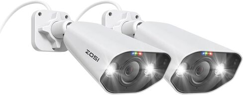 ZOSI 2 Pack 4K PoE كاميرات أمنية، كشف الإنسان، رؤية ليلية ملونة، صوت ثنائي الاتجاه، كاميرا IP إضافية داخلية خارجية مقاومة للطقس 8 ميجابكسل 4K PoE NVR in Kuwait