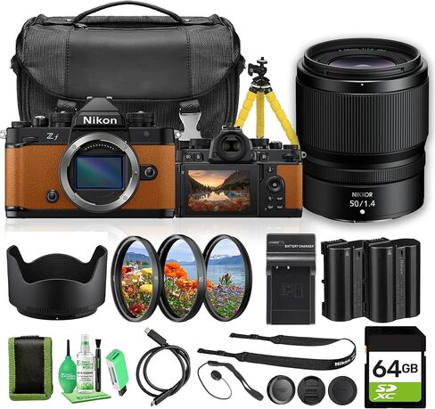 كاميرا Nikon Zf FX كاملة الإطار بدون مرآة برتقالية 24.5 ميجابكسل مع التقاط EXPEED 7 UHD 4K وتصميم كاميرا قديم (13599) + عدسة Nikon Z مقاس 50 مم f/1.4 + بطاقة 64 جيجابايت + بطارية EN-EL15C + المزيد (حزمة مكونة من 18 قطعة) in Kuwait