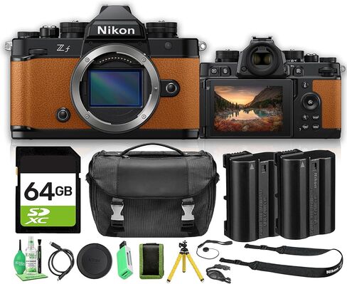كاميرا Nikon Zf FX كاملة الإطار بدون مرآة برتقالية، مستشعر BSI بدقة 24.5 ميجابكسل مع محرك EXPEED 7 فيديو بدقة 4K وتصميم قرص عتيق (13599) + بطاقة سعة 64 جيجابايت + بطارية EN-EL15C + حقيبة كاميرا + شاحن + المزيد (17 قطعة) in Kuwait
