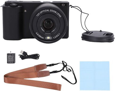 4K Digital Camera, Mirrorless with 64MP, 20X Zoom, 3 Inch Flip Screen, Anti Shake - High Resolution Video, LED Fill Light, Ideal for Travel Photography (Black) in Kuwait