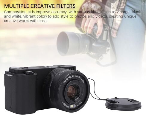4K Digital Camera, Mirrorless with 64MP, 20X Zoom, 3 Inch Flip Screen, Anti Shake - High Resolution Video, LED Fill Light, Ideal for Travel Photography (Black) in Kuwait