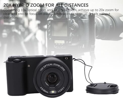 4K Digital Camera, Mirrorless with 64MP, 20X Zoom, 3 Inch Flip Screen, Anti Shake - High Resolution Video, LED Fill Light, Ideal for Travel Photography (Black) in Kuwait