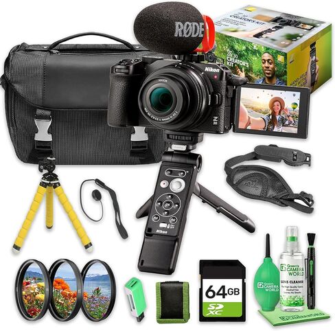 كاميرا Nikon Z30 بدون مرآة بدقة 20.9 ميجابكسل لمدونات الفيديو على YouTube وبث السفر مع شاشة قلاب وفيديو 4K (13602) + بطاقة 64 جيجابايت + المزيد من الملحقات متضمنة (حزمة مكونة من 12 قطعة) in Kuwait