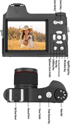 Digital Mirrorless Camera 48MP, 4K Video, Manual Focus, Macro Photography, Home Travel Use - Long Battery Life, Hot Shoe Expansion, Non Slip Grip in Kuwait